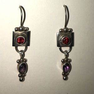 Rose and Lavender Gemstones Silver Dangle Earrings